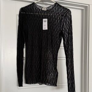 Abercrombie & Fitch Black Sheer Lace Long-Sleeve Tee